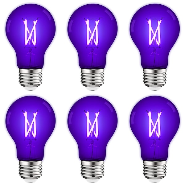 Luxrite A19 LED Edison Black Light Bulb 6W UVA397-407nm Enclosed Fixture Rated E26 Base, 6PK LR21729-6PK - main